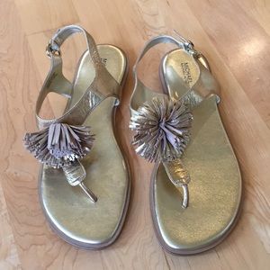 MICHAEL Michael Kors | Metallic Gold Leather Toe Post Sandals With Back …